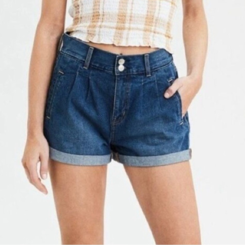 American Eagle Outfitters Mom Shorts High Rise Cuffed Dark Wash - Size 10
